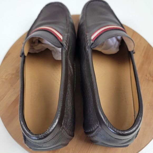 Bally Men’s Size 12 D Wabler Brown Leather Driving Loafers W/ Og Box Web Stripe - Picture 10 of 16